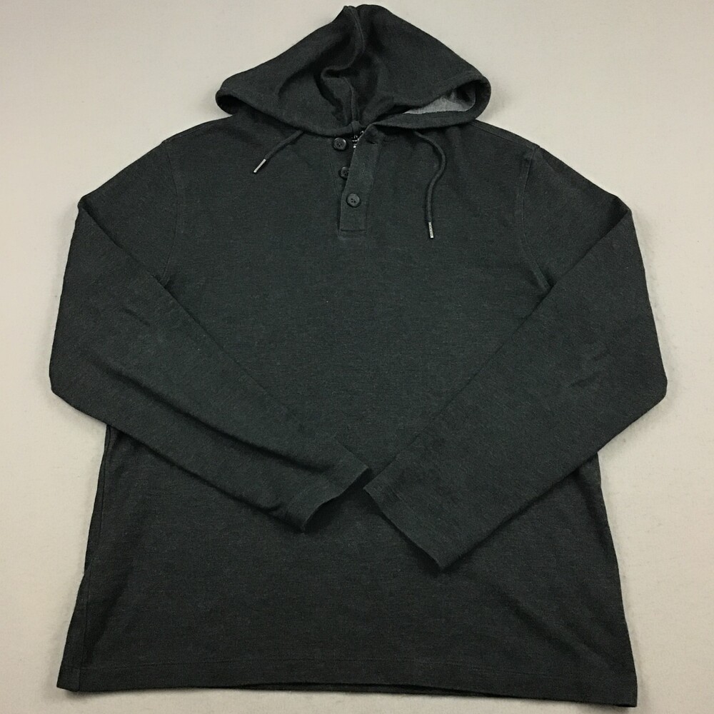 Mizzen+Main Sweater Men Large Gray Performance Pullover Long Sleeve Hood Knit L